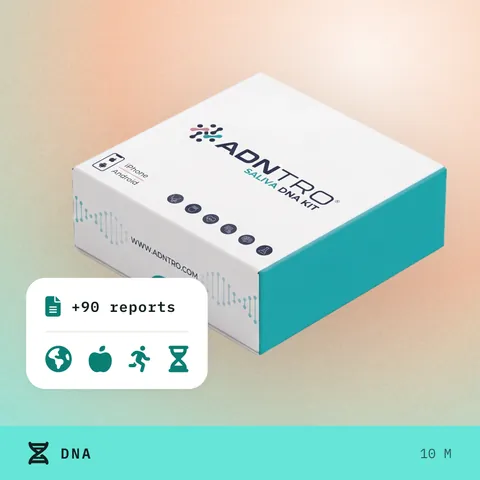 ADNTRO saliva kit box, Basic kit: ancestry, nutrition, fitness and longevity