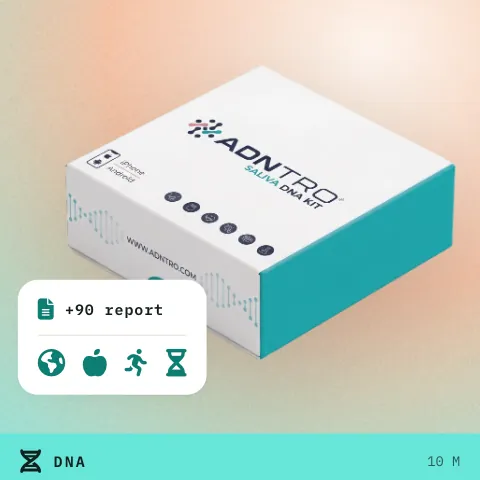 Confezione del kit salivare ADNTRO, kit Basic: origini, nutrizione, fitness e longevità