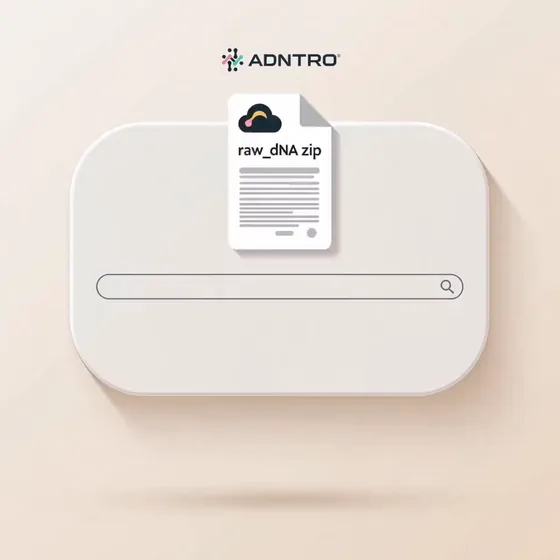 Animation of the ADNTRO platform: the genetic file uploads, the variants get validated and the reports appear