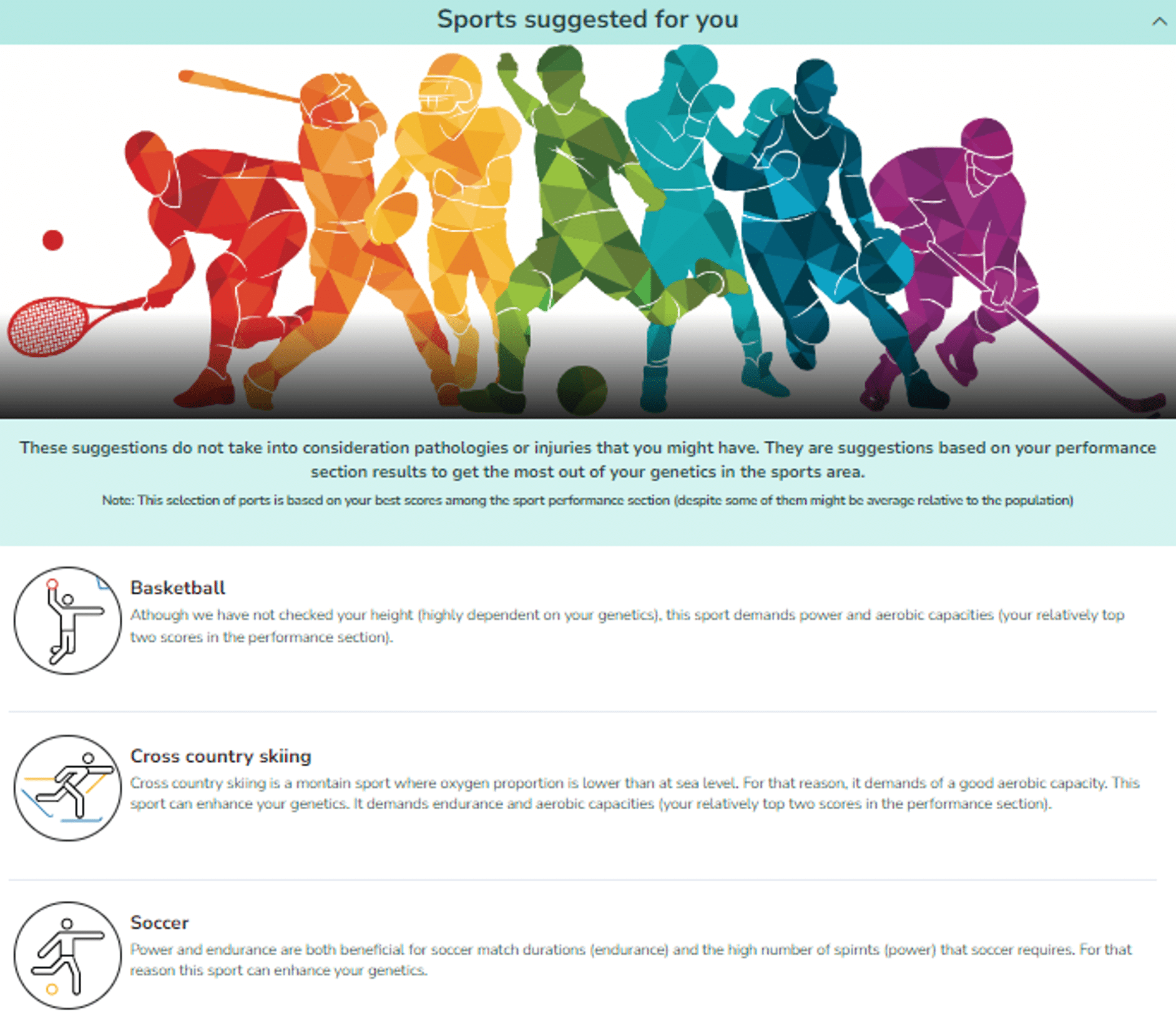 recommended sports according to genetics