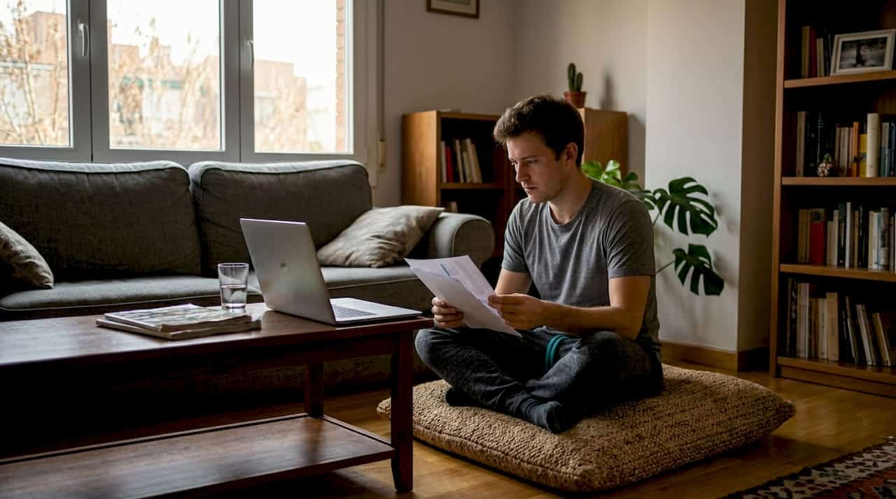 Un hombre revisa los resultados de su prueba de ADN en una sala tranquila.
