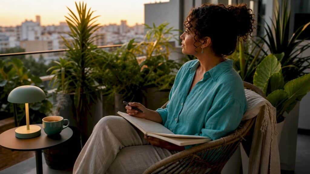 Woman thinking about her own qualities and personal aspects