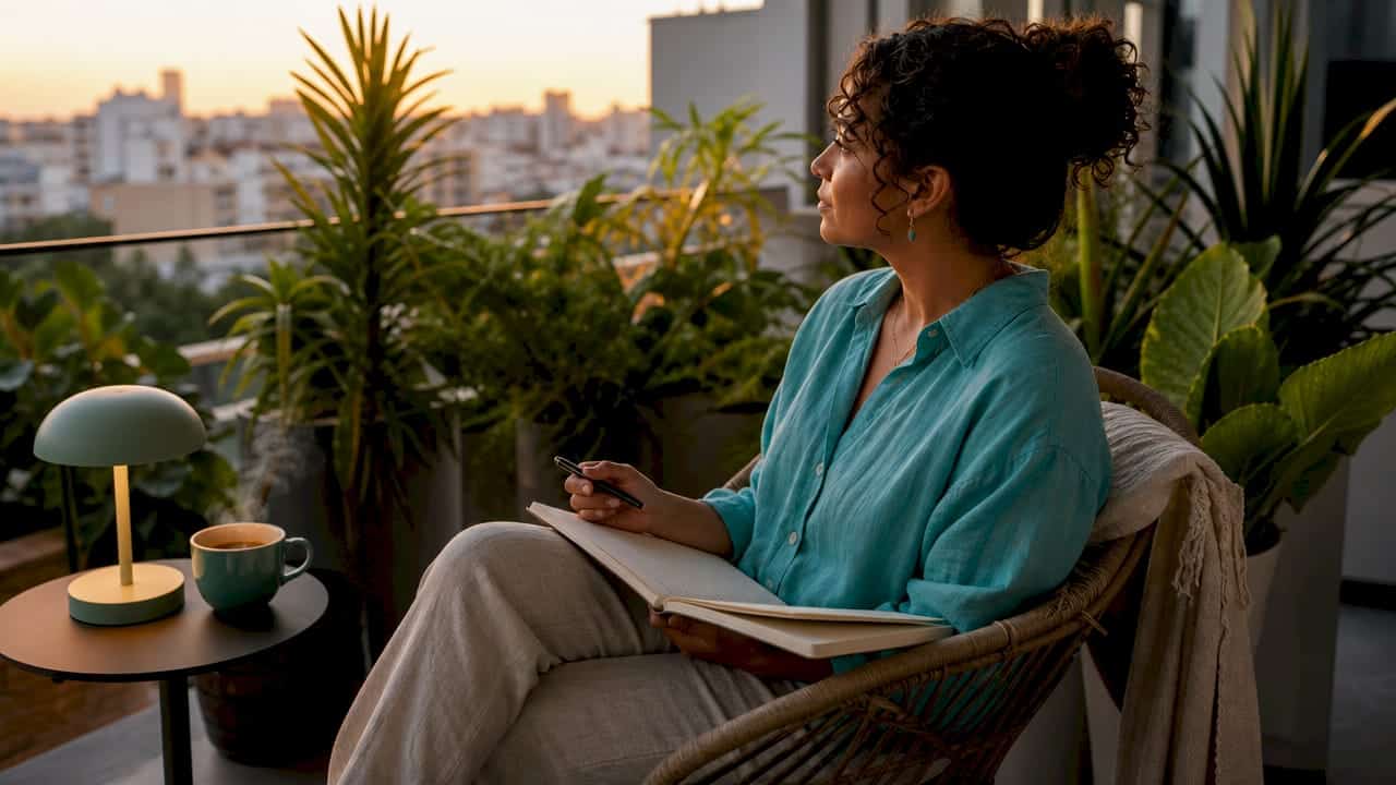 Mujer pensando en sus propias cualidades y aspectos personales